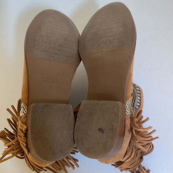 Zara Trafaluc Suede Fringe Western Boho Ankle Boots Size 36 Festival Western - Picture 6 of 9